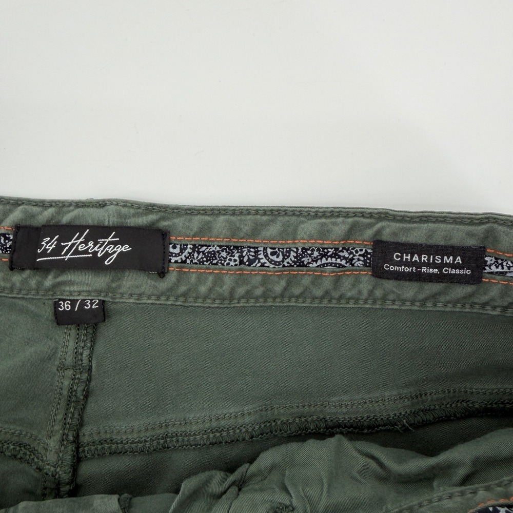 34 Heritage Mens 36x28 Charisma Comfort Straight Leg Pants Olive Green Chino - Picture 6 of 12